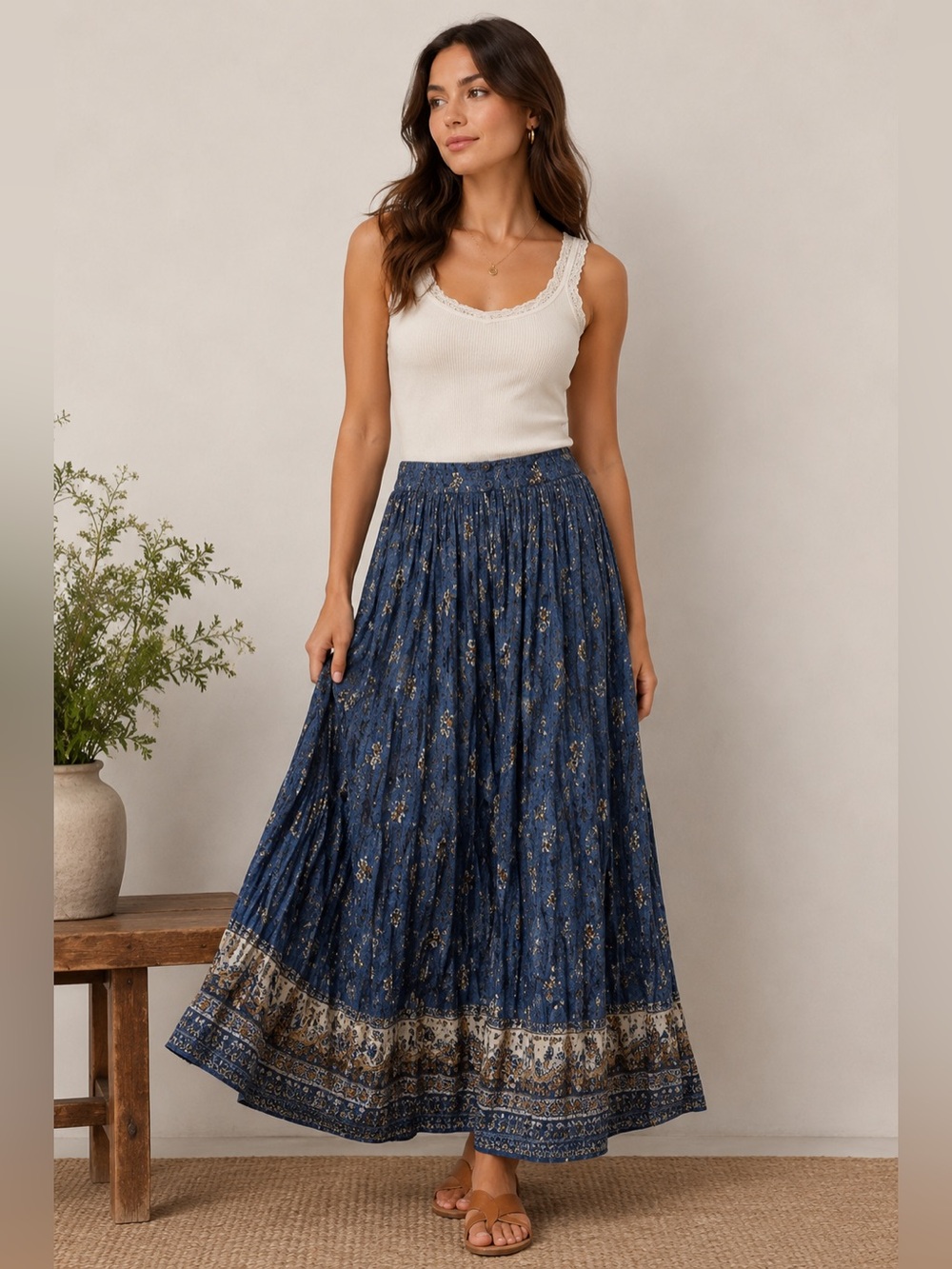 Vintage OZARK MOUNTAIN Jean CO, Midwestern, Boho Floral Prairie Skirt, Sz M